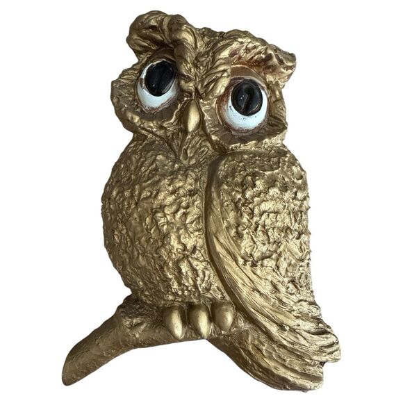 Vintage 1967 Gold Owl Wall Art Pair: Mid-Century Modern Decor - Picture 4 of 10